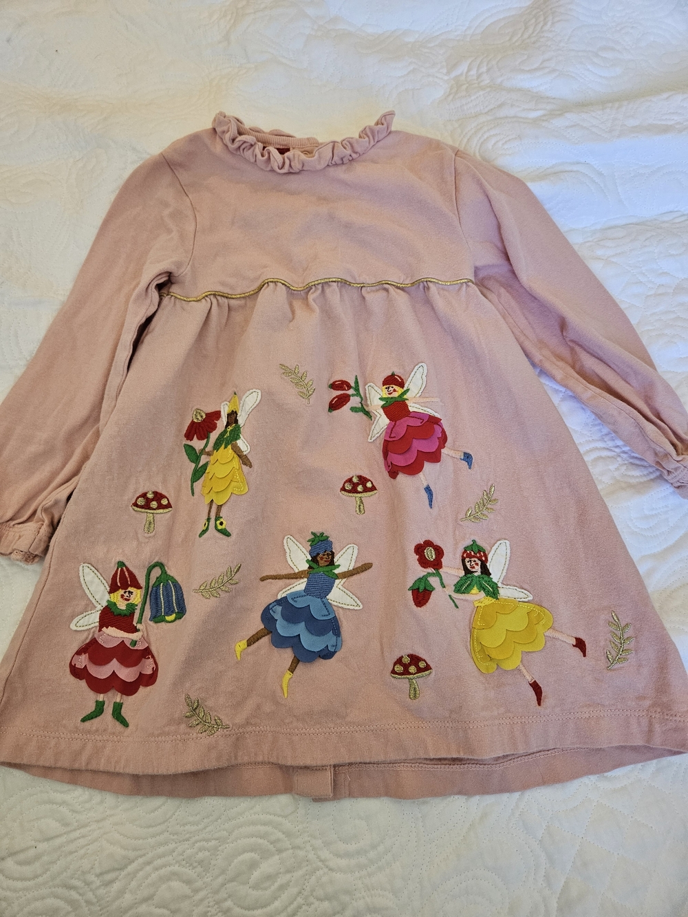 Baby Boden Pink Long-Sleeve Fairy Appliqué Dress 2-3Y
